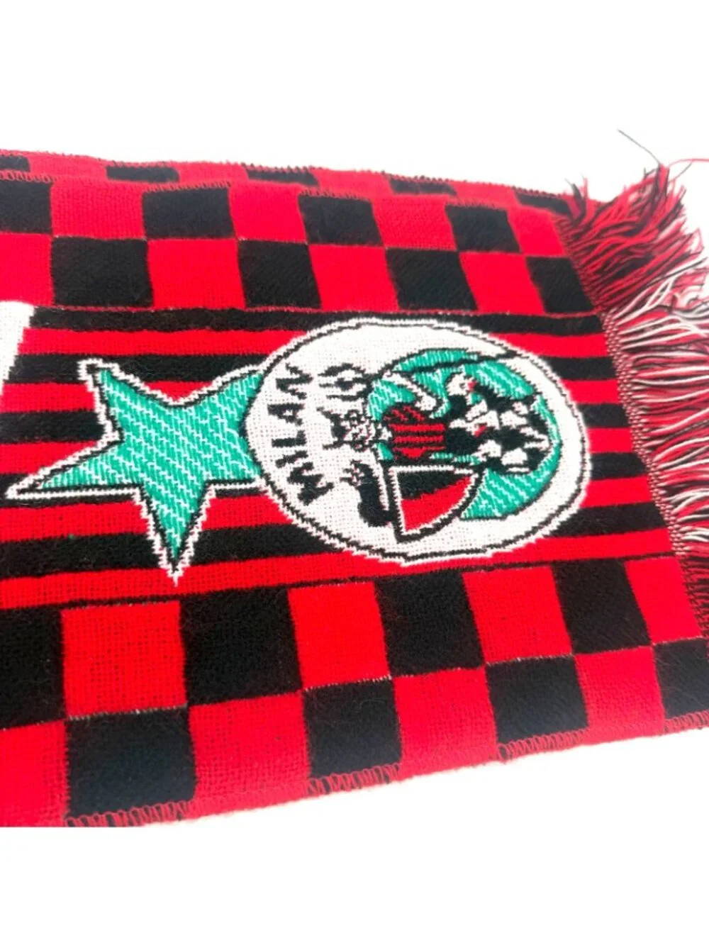 AC Milan Forza Milan Campioni Italia Soccer Scarf Red Black Fringe Fan Scarf